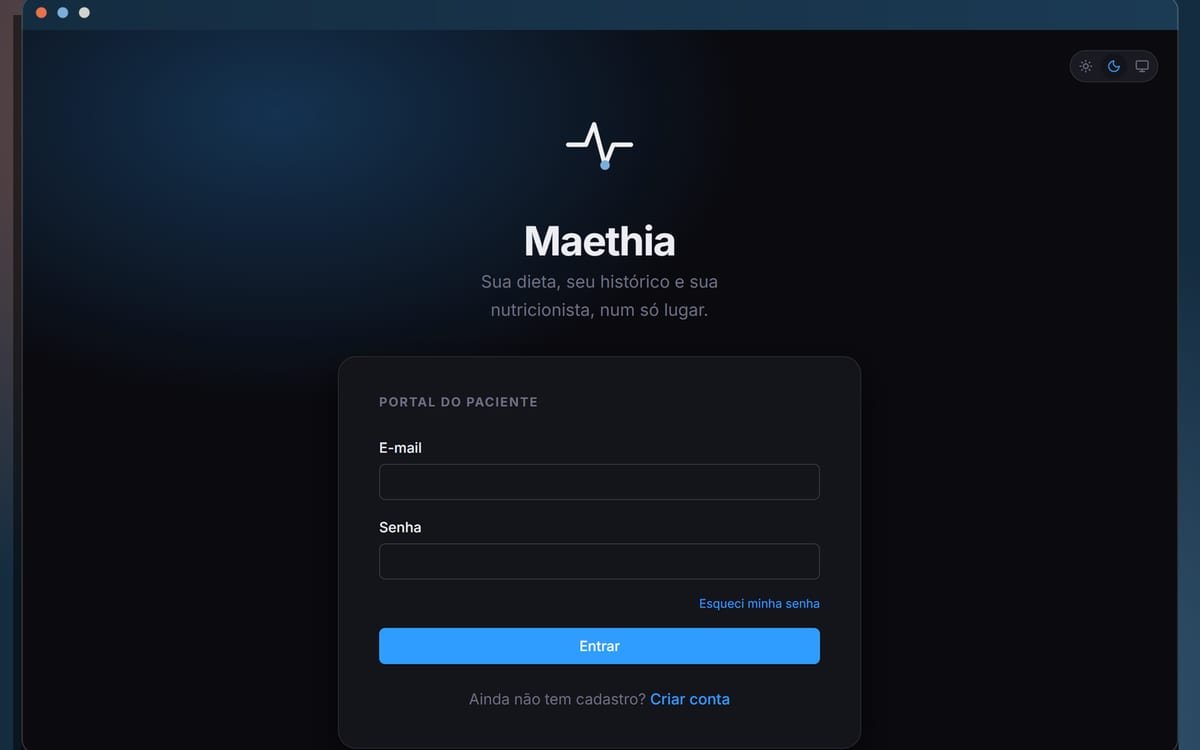 Tela de entrada do portal do paciente no Maethia